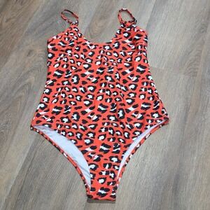 Cupshe Womens Red Leopard Print One Piece Swimsuit Size L Crisscross Back Scoop